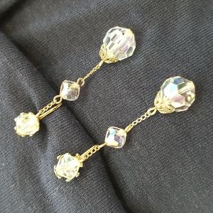 Vtg Gold Lucite crystal drop earrings